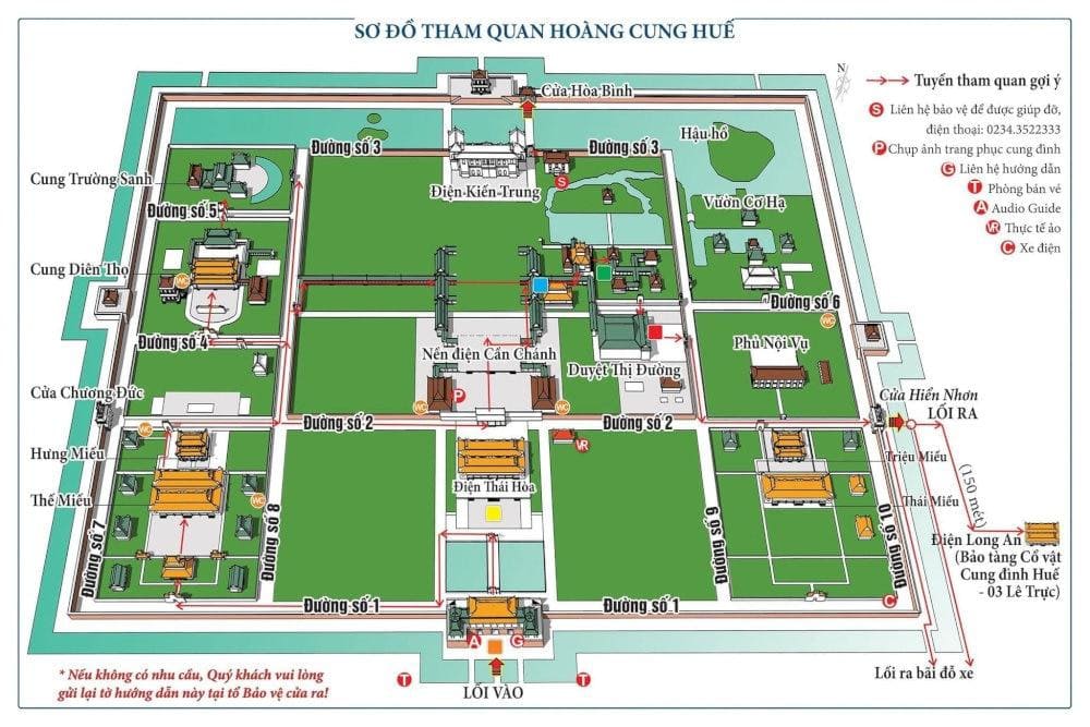 Bản đồ các khu vực tham quan trong Đại Nội (Nguồn: Visit Hue)